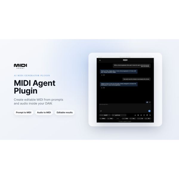 MIDI Agent AI MIDI Generator Plugin - KI-MIDI-Generator für Melodien, Akkorde, Basslines und Drums - Download