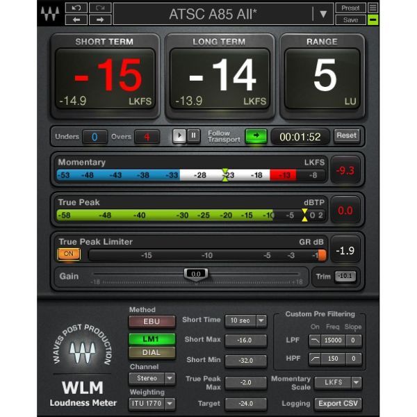 Waves WLM Plus Loudness Meter - Lautheitsmessgerät nach ITU, EBU und ATSC - Download